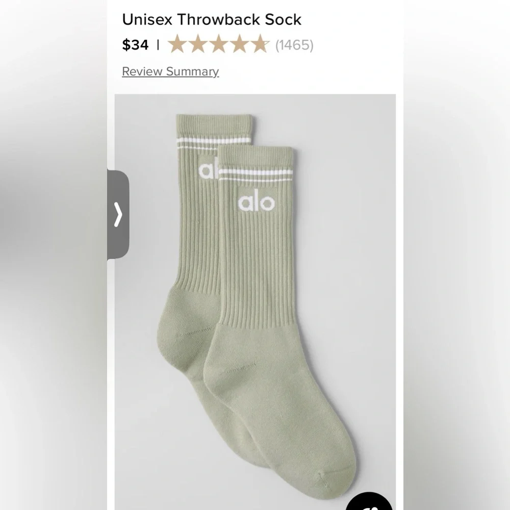 ALO Yoga Unisex Throwback Sock Limestone White Medium NEW NWT